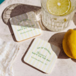 Bachelorette Retro Modern Geel & Groen Bier Onderzetter<br><div class="desc">Breng een kustflair in elke cocktail met deze gepersonaliseerde gestreepte vrijgezellenfeestcoasters. De lichtgele en witte achtergrond in combinatie met groene typografie voegt een speelse preppy touch toe — perfect voor drankjes bij het zwembad, brunchopstellingen of bijeenkomsten in het strandhuis. Pas de naam van de bruid, locatie of datum aan om...</div>