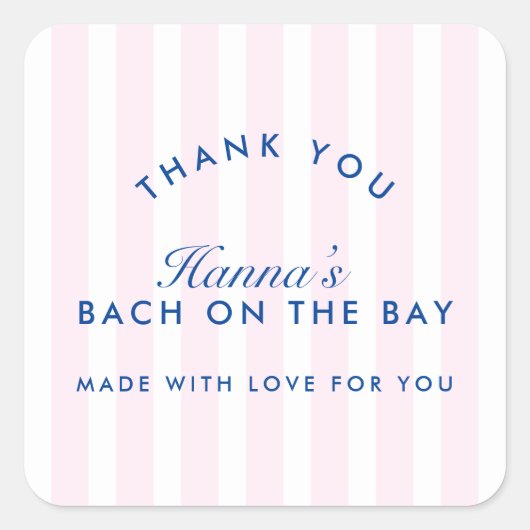 Bachelorette Retro Modern Roze & Marineblauw Perso Vierkante Sticker (Voorkant)