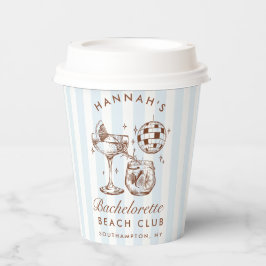 Bachelorette Retro Moderne Blauwe & Bruine Strepen Papieren Bekers