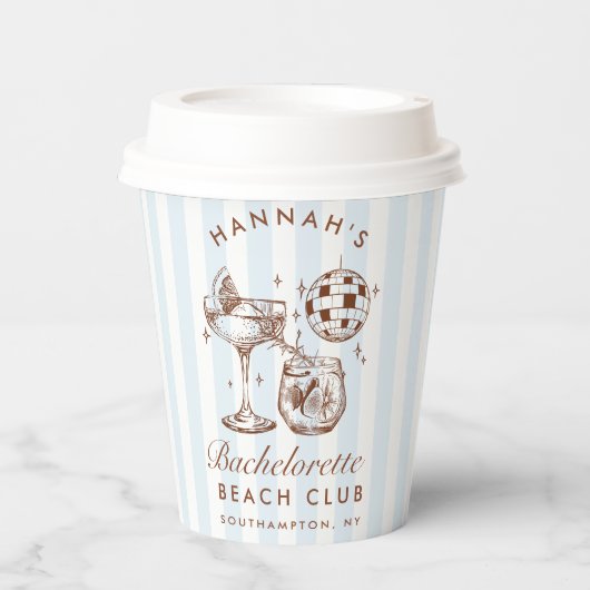 Bachelorette Retro Moderne Blauwe & Bruine Strepen Papieren Bekers (Voorkant)