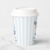 Bachelorette Retro Moderne Blauwe & Grijze Strepen Papieren Bekers (Links)