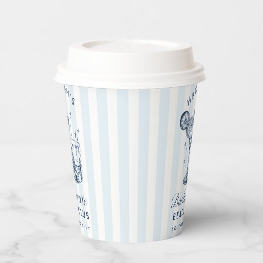 Bachelorette Retro Moderne Blauwe & Grijze Strepen Papieren Bekers (Links)