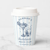 Bachelorette Retro Moderne Blauwe & Grijze Strepen Papieren Bekers (Achterkant)