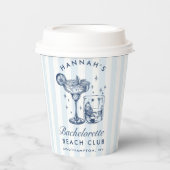 Bachelorette Retro Moderne Blauwe & Grijze Strepen Papieren Bekers (Voorkant)