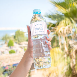 Bachelorette Retro Moderne Marine & Roze Gepersona Waterfles Etiket