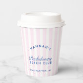 Bachelorette Retro Navy & Roze Strepen Papieren Bekers (Voorkant)