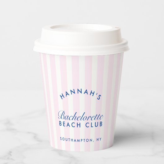 Bachelorette Retro Navy & Roze Strepen Papieren Bekers (Voorkant)