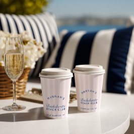 Bachelorette Retro Navy & Roze Strepen Papieren Bekers