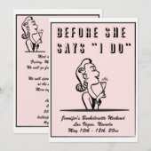 Bachelorette Retro Pink Bridesmaid Hen Party Kaart (Voorkant / Achterkant)