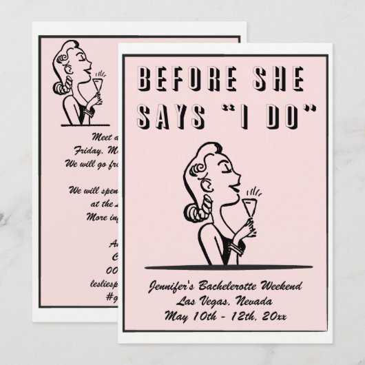 Bachelorette Retro Pink Bridesmaid Hen Party Kaart (Voorkant / Achterkant)