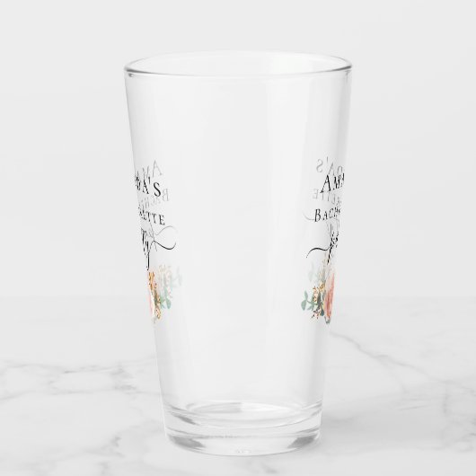 Bachelorette roos goudflorale eucalyptuspartij glas (Links)