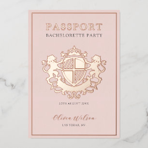 Bachelorette: roze en Roos Gold Passport Folie Uitnodiging