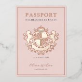 Bachelorette: roze en Roos Gold Passport Folie Uitnodiging (Voorkant)