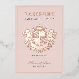 Bachelorette: roze en Roos Gold Passport Folie Uitnodiging