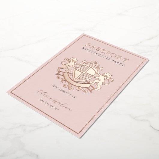 Bachelorette: roze en Roos Gold Passport Folie Uitnodiging (Gedraaid)