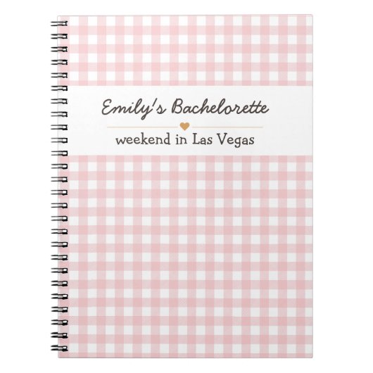 Bachelorette roze gingham patroon notitieboek (Voorkant)