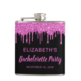 Bachelorette Roze Glitter Persoonlijke Zwarte Heupfles