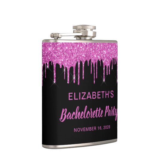 Bachelorette Roze Glitter Persoonlijke Zwarte Heupfles (Rechts)