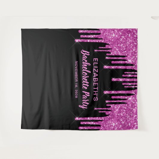 Bachelorette Roze Glitter Persoonlijke Zwarte Wandkleed (Voorkant (horizontaal))
