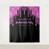 Bachelorette Roze Glitter Persoonlijke Zwarte Wandkleed (Voorkant)