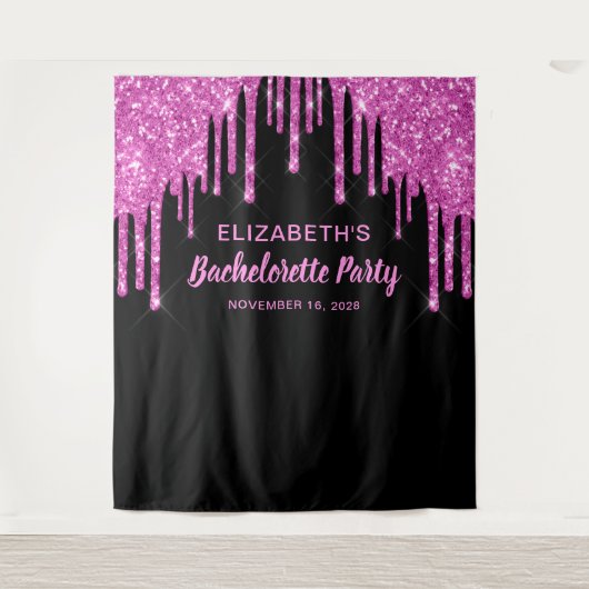 Bachelorette Roze Glitter Persoonlijke Zwarte Wandkleed (Voorkant)