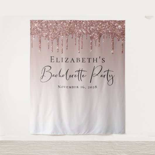 Bachelorette Roze Goud Glitter Personaliseerbaar Wandkleed (Voorkant)