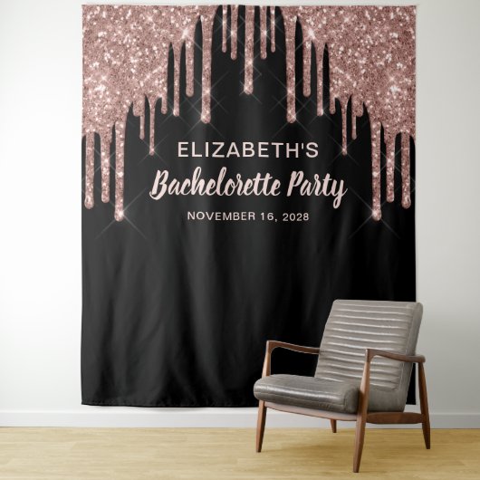 Bachelorette Roze Goud Glitter Persoonlijke Zwarte Wandkleed (In situ)