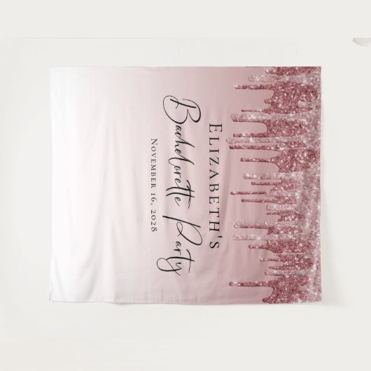 Bachelorette Roze Goud Roze Glitter Gepersonalisee Wandkleed (Voorkant (horizontaal))