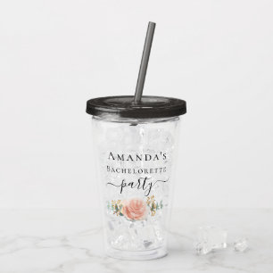 Bachelorette roze gouden bloemige eucalyptus groen acryl drinkbeker