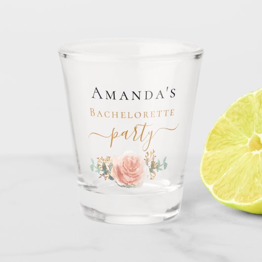 Bachelorette roze gouden bloemige eucalyptus groen shot glas (Voorkant)