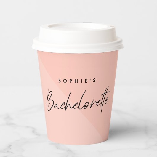 Bachelorette Roze Perzik | Minimalistische Moderne Papieren Bekers (Voorkant)