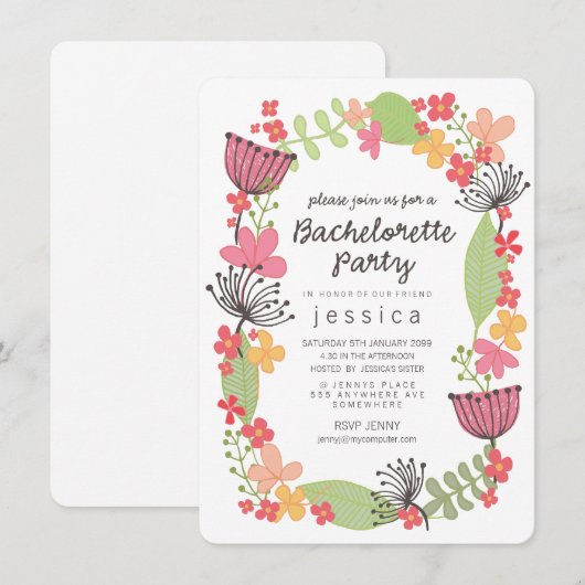 Bachelorette Rustic Floral Border Kaart (Voorkant / Achterkant)
