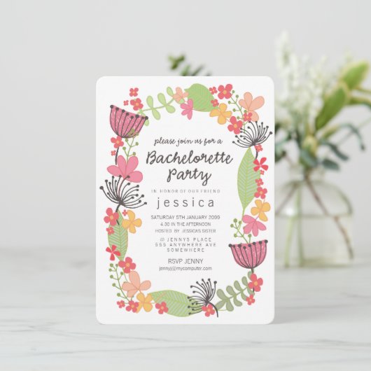 Bachelorette Rustic Floral Border Kaart (Staand voorkant)