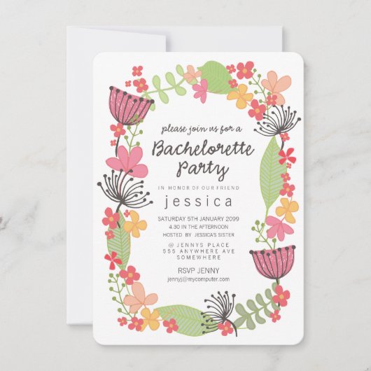 Bachelorette Rustic Floral Border Kaart (Voorkant)