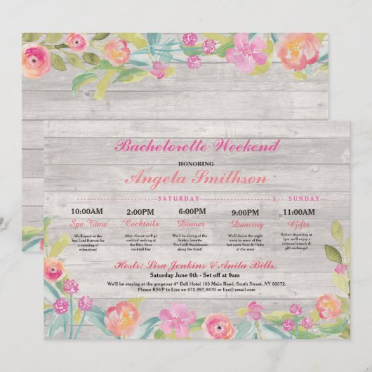 Bachelorette Rustic Vrijgezellenfeest Itinerary Co Programmakaart (Voorkant / Achterkant)