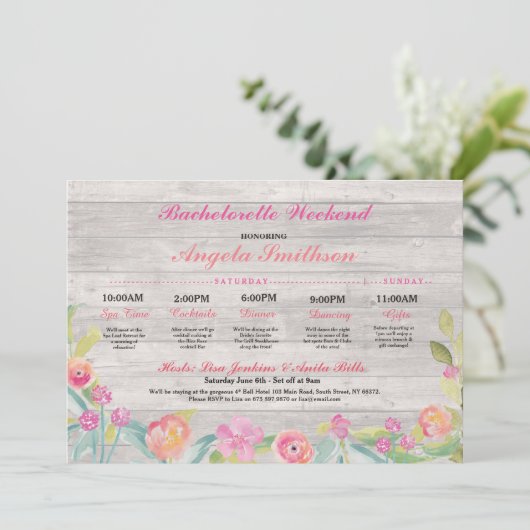 Bachelorette Rustic Vrijgezellenfeest Itinerary Co Programmakaart (Staand voorkant)