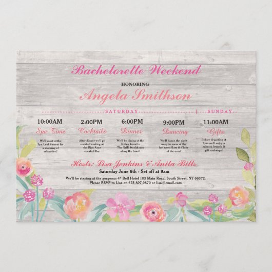 Bachelorette Rustic Vrijgezellenfeest Itinerary Co Programmakaart (Voorkant)