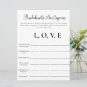 Bachelorette Scattegories vrijgezellenfeest spel Kaart (Staand voorkant)