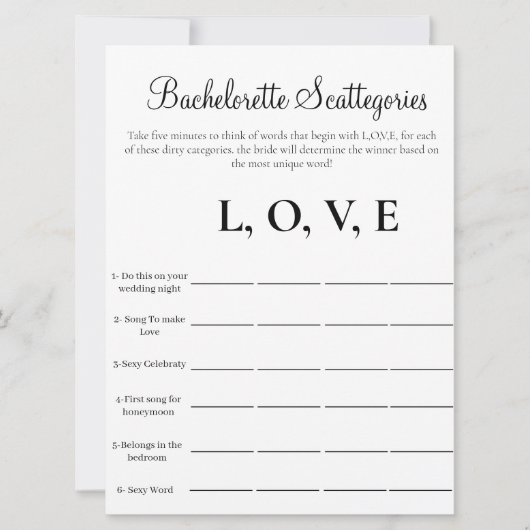 Bachelorette Scattegories vrijgezellenfeest spel Kaart (Voorkant)