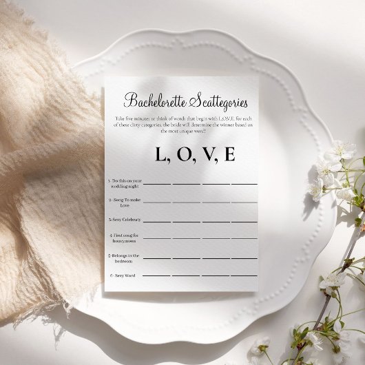 Bachelorette Scattegories vrijgezellenfeest spel Kaart