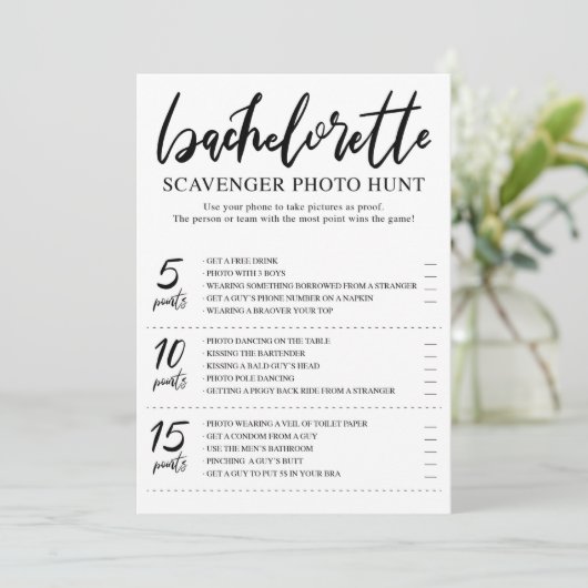 Bachelorette Scavenger foto jacht Game kaart (Staand voorkant)