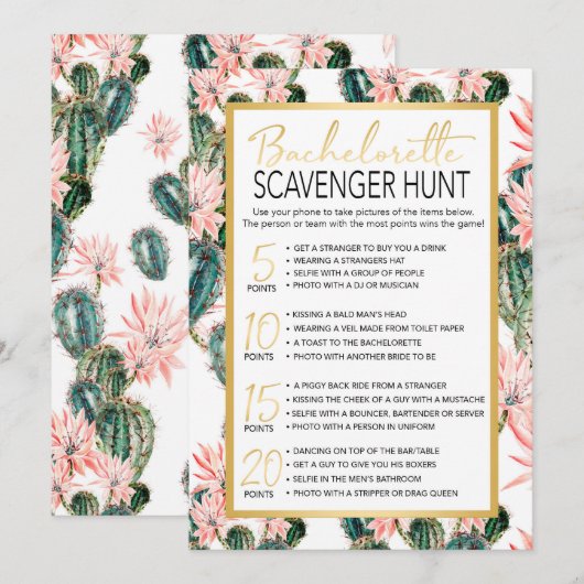 Bachelorette Scavenger Hunt game Kaart (Voorkant / Achterkant)