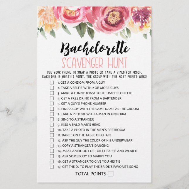 Bachelorette Scavenger Hunt Hen Party game (Voorkant)