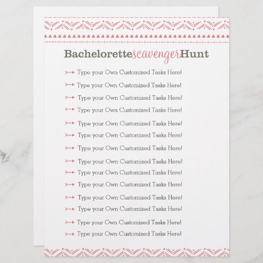Bachelorette Scavenger Hunt Pink Tribal (Voorkant / Achterkant)