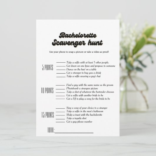 Bachelorette scavenger hunt spel, leuk bachelorfee kaart (Staand voorkant)