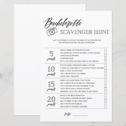 Bachelorette Scavenger Hunt vrijgezellenfeest game (Voorkant / Achterkant)