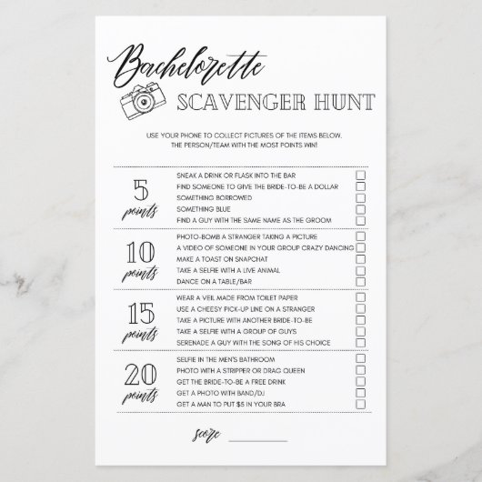 Bachelorette Scavenger Hunt vrijgezellenfeest game (Voorkant)