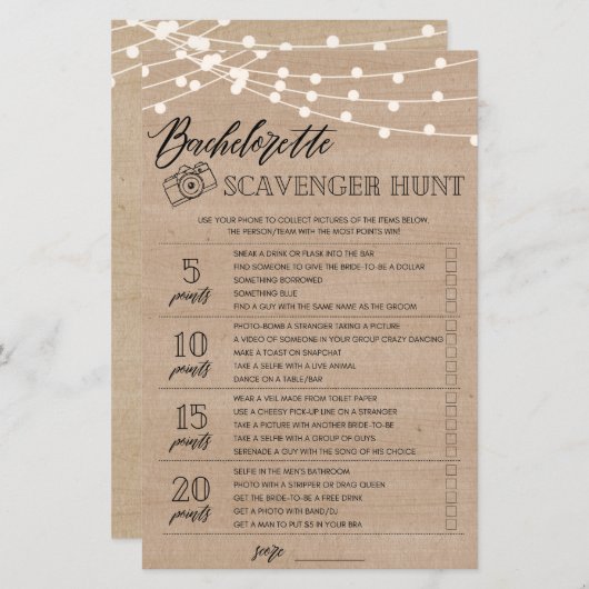 Bachelorette Scavenger Hunt vrijgezellenfeest game (Voorkant / Achterkant)