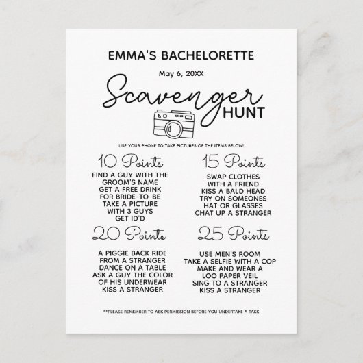 Bachelorette scavenger jaagt op de wedstrijd aankondigingskaart (Voorkant)