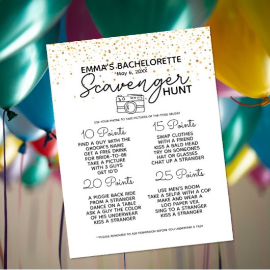 Bachelorette scavenger jaagt op de wedstrijd aankondigingskaart